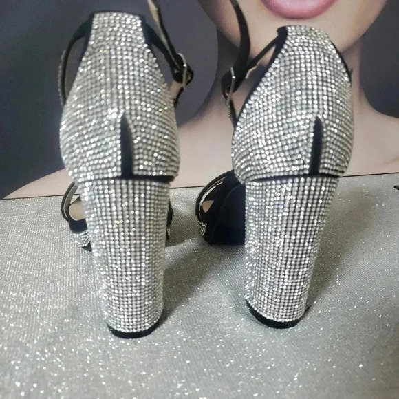 Forever Rhinestone Accent Open Toe Chunky High Heel Low Platform Sandal - Picture 4 of 7